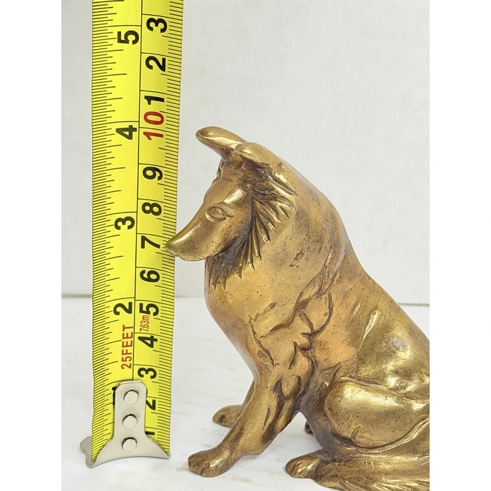 Vintage Solid Brass Rough Collie Dog Figurine Statue 4